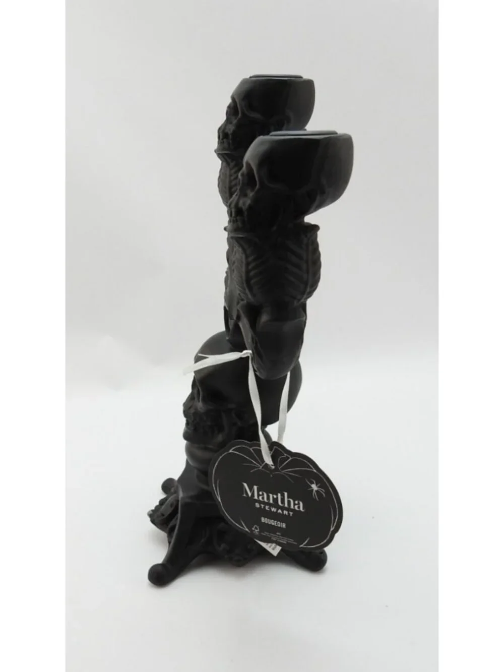 Halloween Skull Candelabra 3 Arm Black Gothic Candle Holder New Martha Stewart